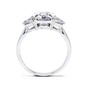 Vitra Asscher Moissanite with Trilliant Side Stones Trilogy Ring in 18K gold - LeCaine Gems