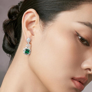 Emerald Halo Earrings RE-03 | Jewelry Rental - LeCaine Gems