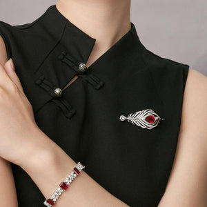 Ruby Peacock Feather Brooch RBR-01 | Jewelry Rental - LeCaine Gems