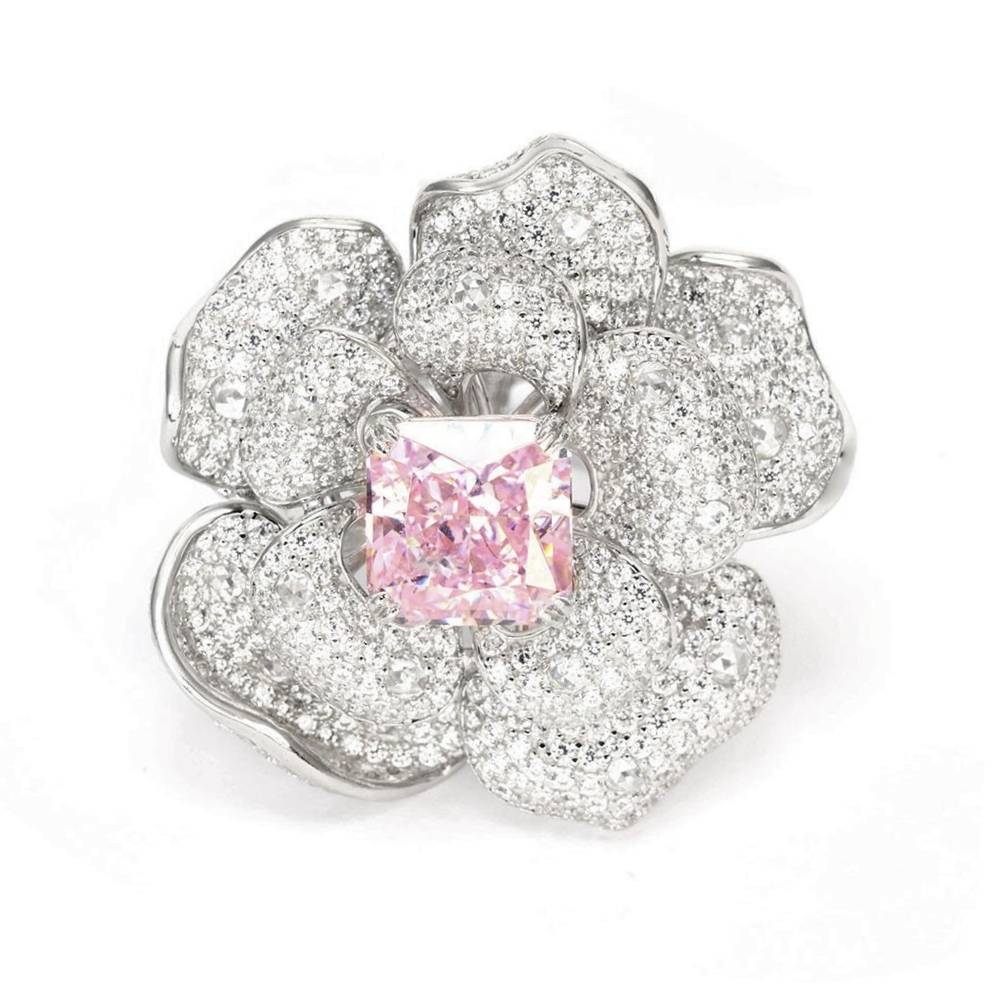 Pink Lab Grown Diamond Flower Ring RR-11 | Jewelry Rental - LeCaine Gems