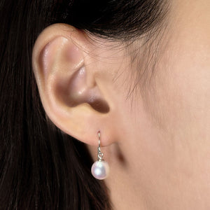 White Akoya Pearl Hook Earrings| 7.5 x 8mm - Earrings