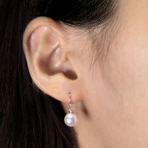 White Akoya Pearl Hook Earrings| 7.5 x 8mm - Earrings