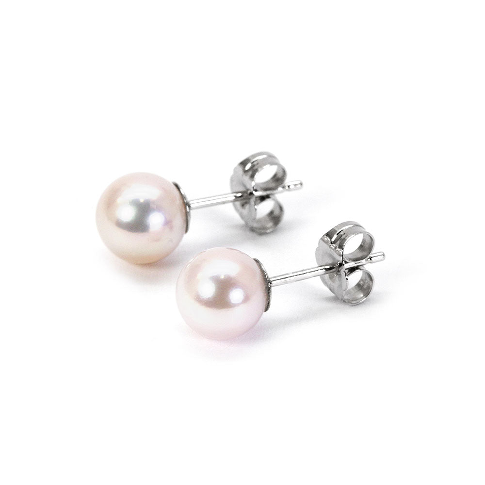 White Akoya Pearl Stud Earrings 6.5 x 7mm - Earrings