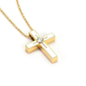 White Cross Pendant with Lab Grown Diamonds in 18K Gold