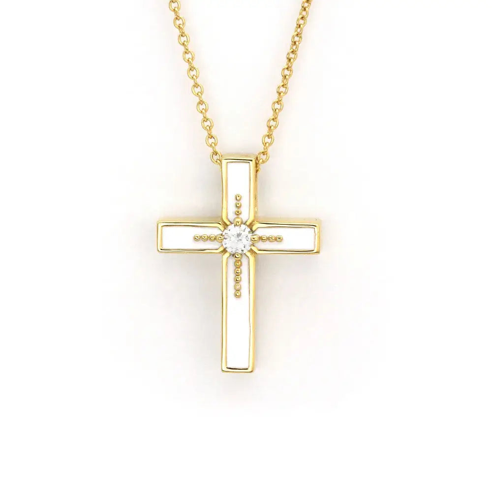 White Cross Pendant with Lab Grown Diamonds in 18K Gold