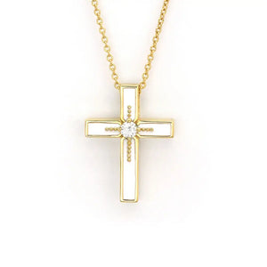 White Cross Pendant with Lab Grown Diamonds in 18K Gold