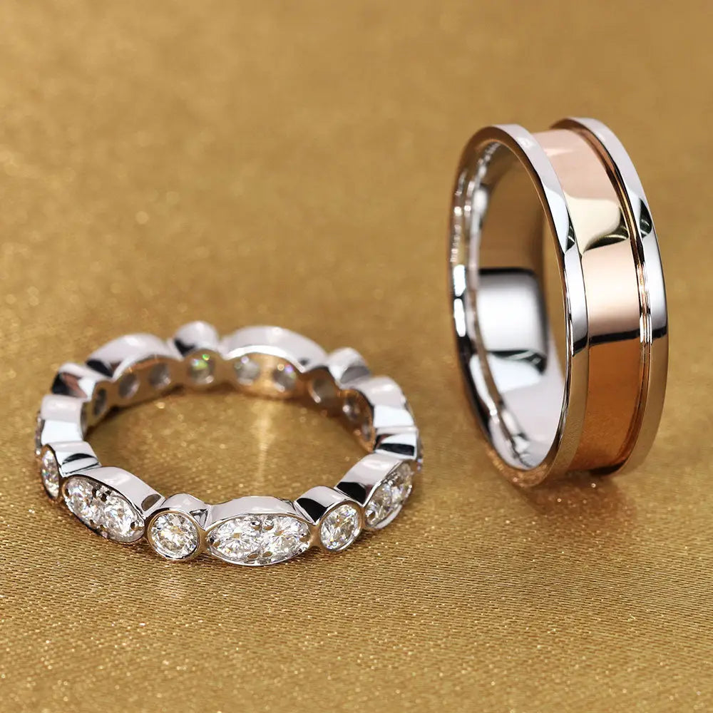 Willow Moissanite Full Eternity and Two Tone Wedding Rings in 18K gold - LeCaine Gems