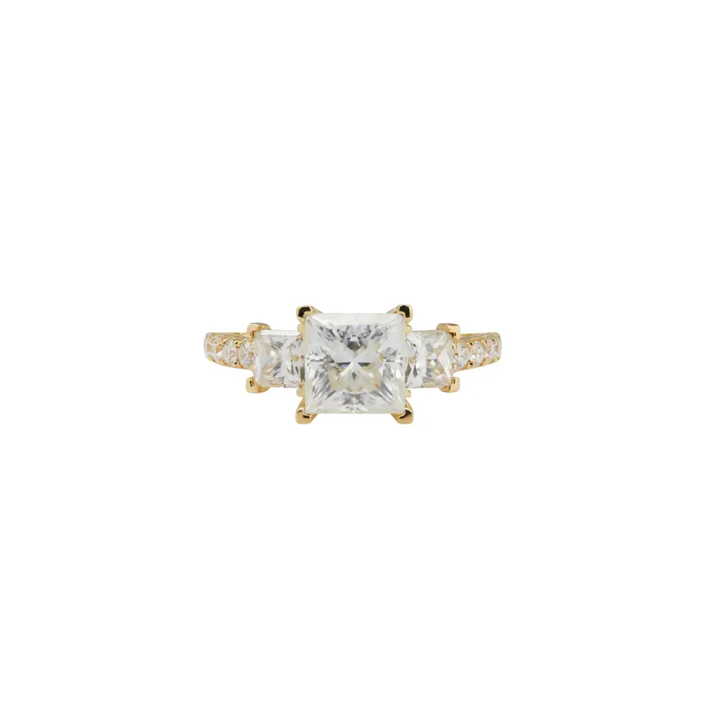 Windsor Princess Moissanite Trilogy with Pave Band Ring in 18K gold - LeCaine Gems