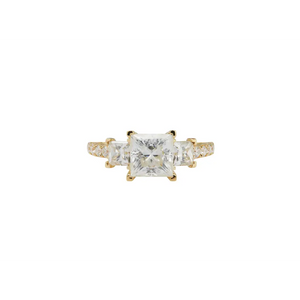 Windsor Princess Moissanite Trilogy with Pave Band Ring in 18K gold - LeCaine Gems