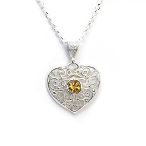 Yellow Quartz Heart Necklace Sterling Silver (PAX18)