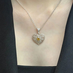 Yellow Quartz Heart Necklace Sterling Silver (PAX18)