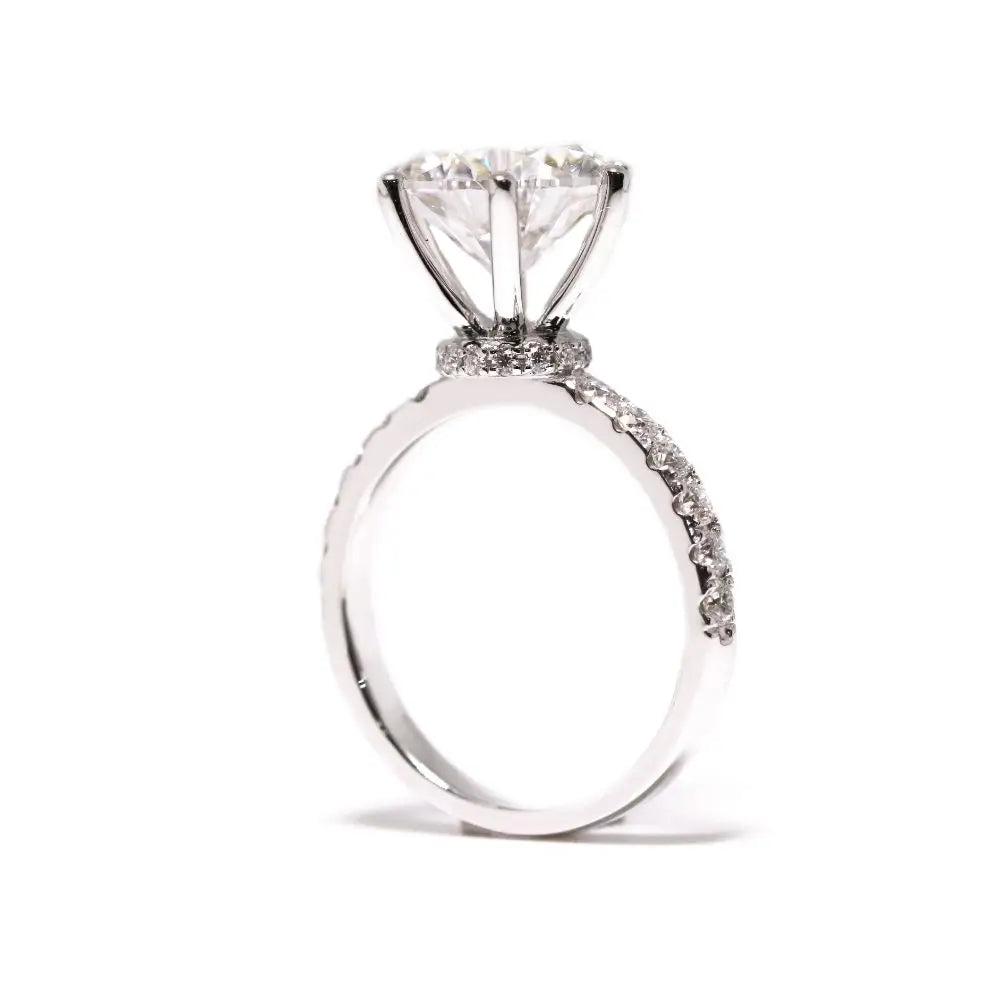 Zareena Round Moissanite Solitaire with Hidden Halo Ring in 18K gold - LeCaine Gems