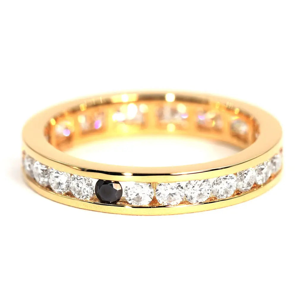 Zora Round Multicolour Moissanite Matching Wedding Rings in 18K gold - LeCaine Gems