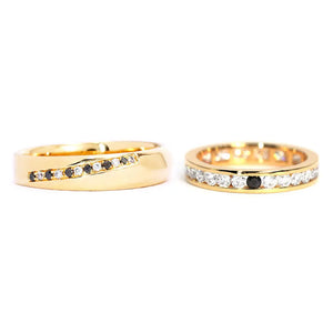 Zora Round Multicolour Moissanite Matching Wedding Rings in 18K gold - LeCaine Gems