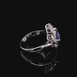 Oritsu Blue Triangular Step Cut Natural Sapphire with Diamonds in Platinum