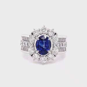 Gurando Royal Blue Oval Natural Sapphire with Diamonds in Platinum